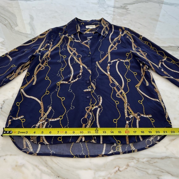 L’AGENCE BLUE EQUESTRIAN STRAP PRINT SHIRT SIZE LARGE NWOTS! - Picture 9 of 13